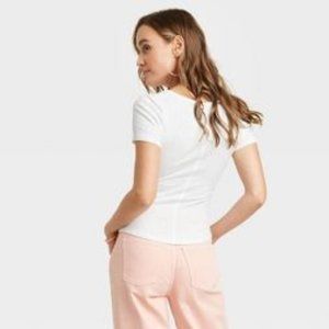 Women's Ribbed Scoop Short Sleeve T-Shirt z